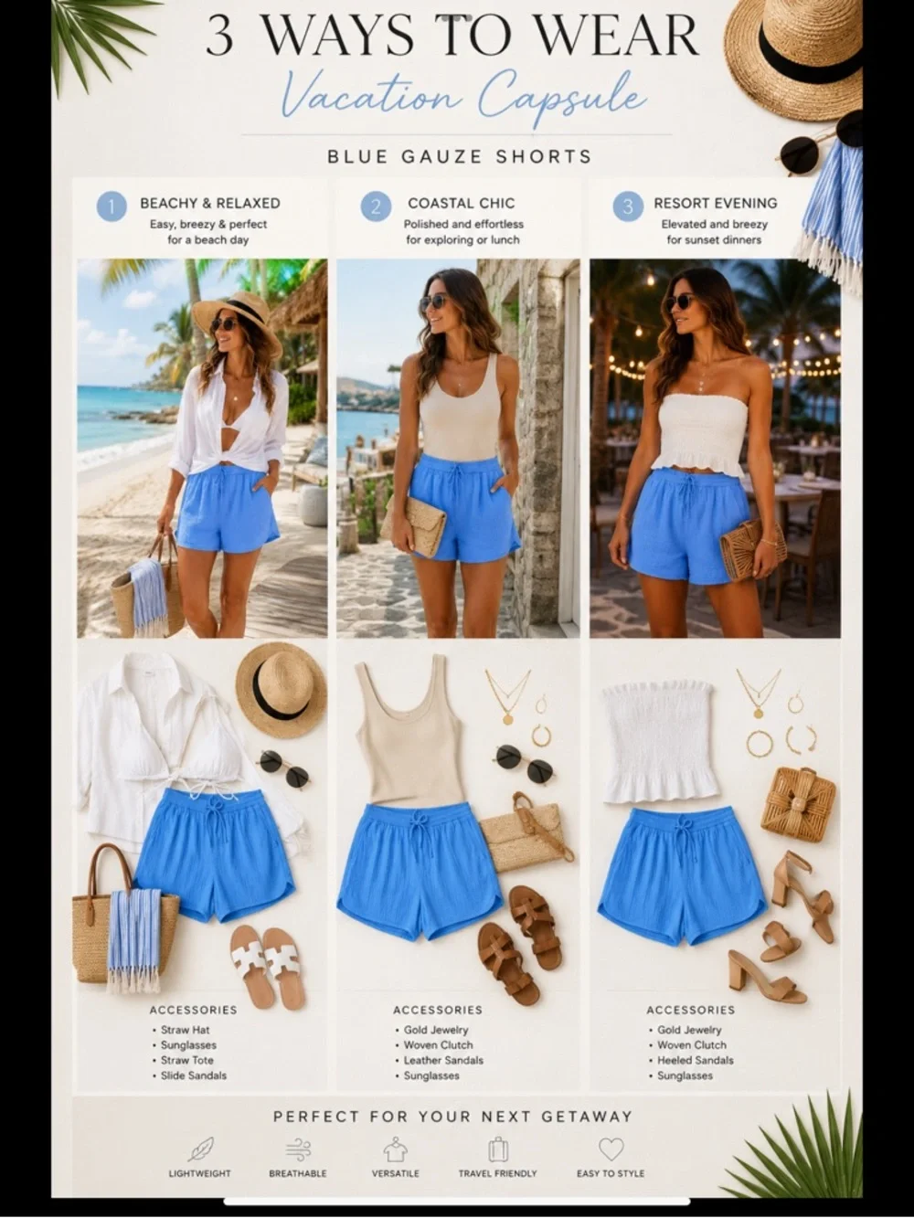 Coastal Sky Blue Cotton Gauze Beach Shorts NWT XL Drawstring Resort Cover Up